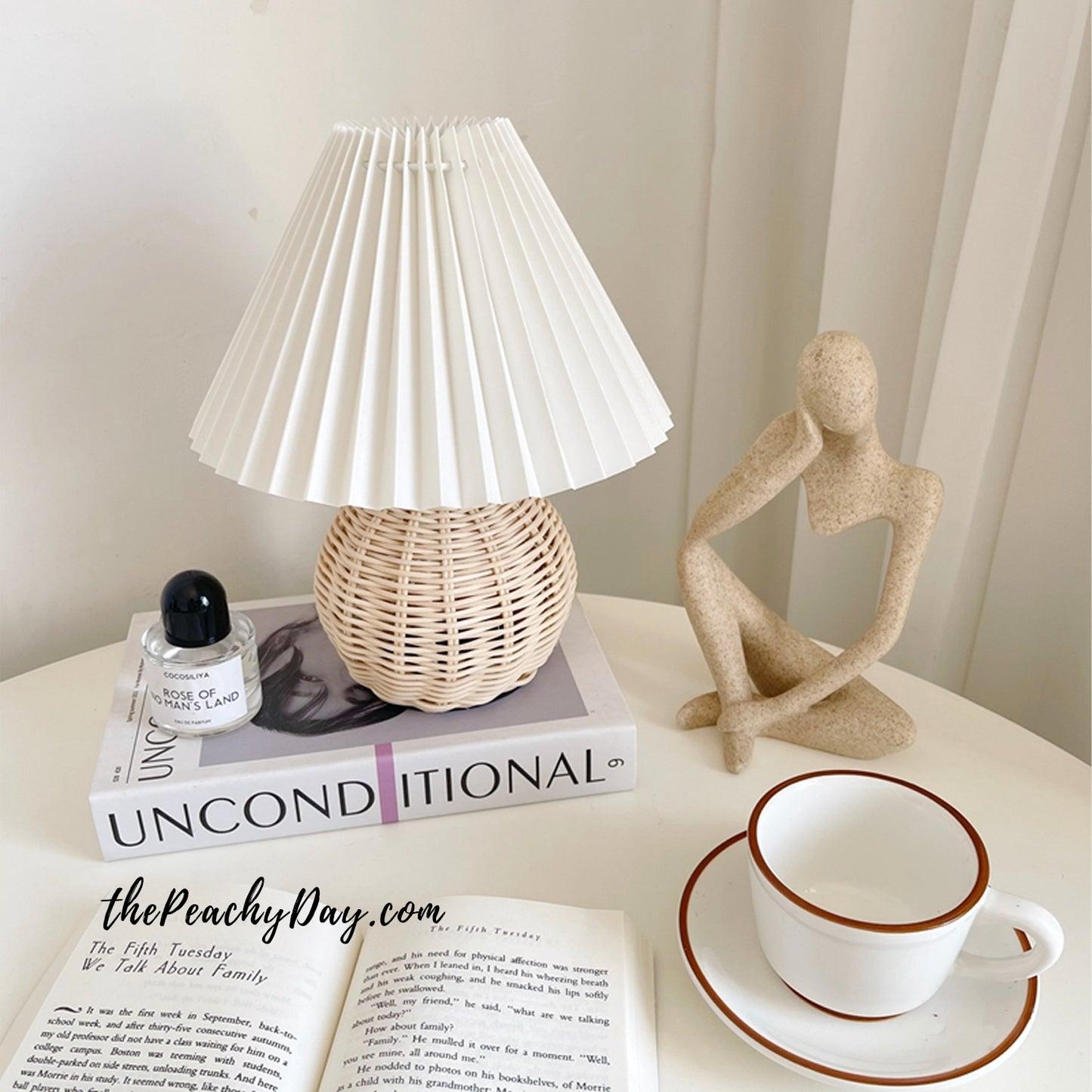 Rattan Pleated Table Lamp, Soft Ambient Light