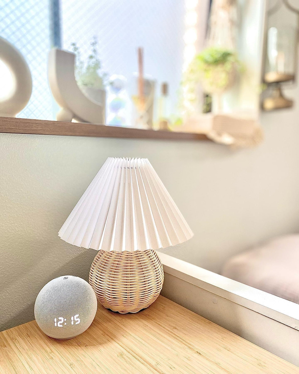Rattan Pleated Table Lamp, Soft Ambient Light