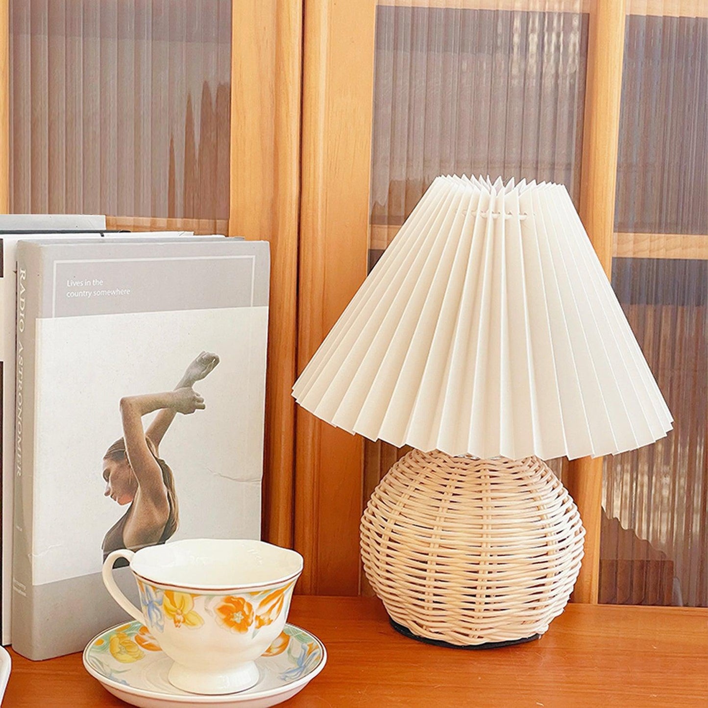 Rattan Pleated Table Lamp, Soft Ambient Light