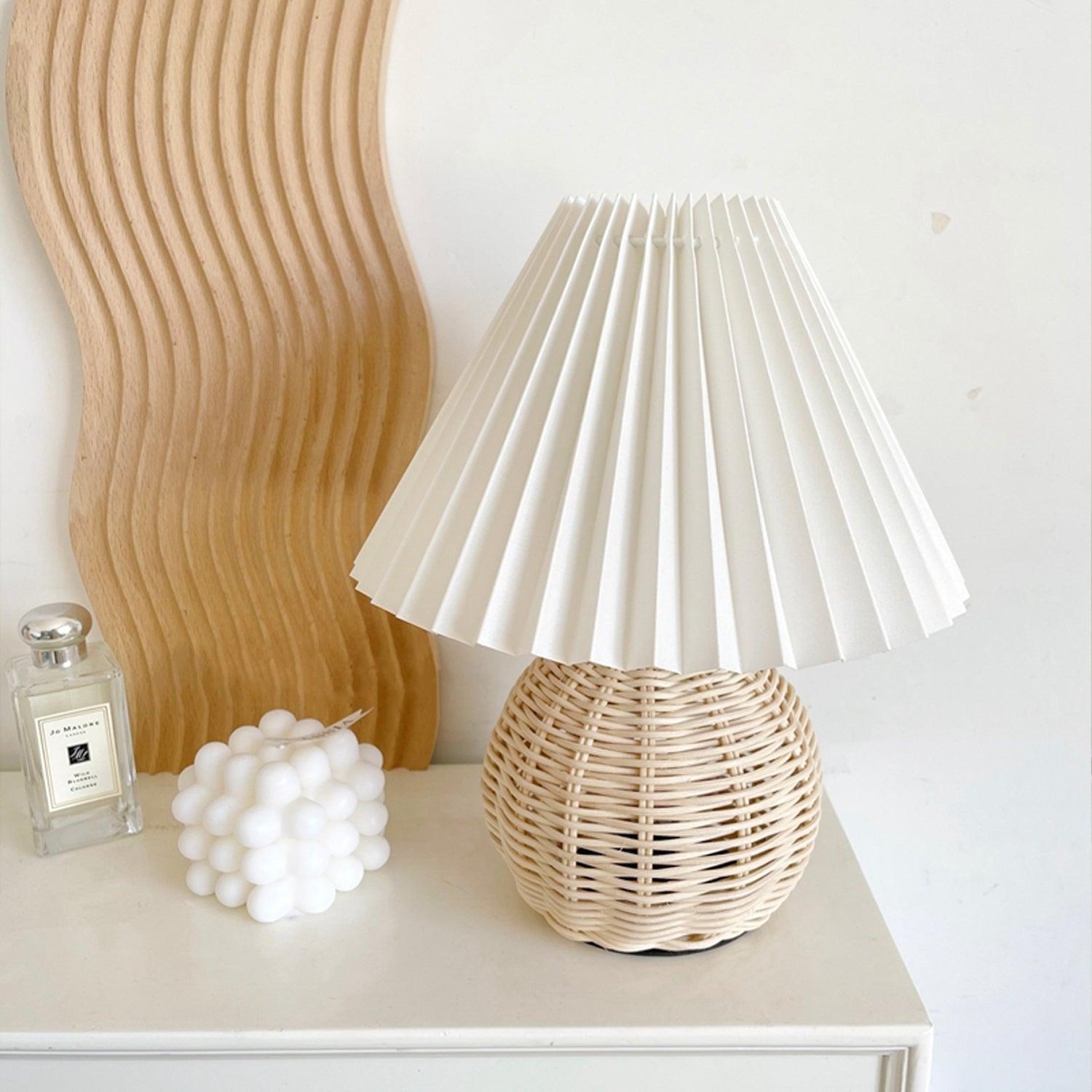 Rattan Pleated Table Lamp, Soft Ambient Light — front view