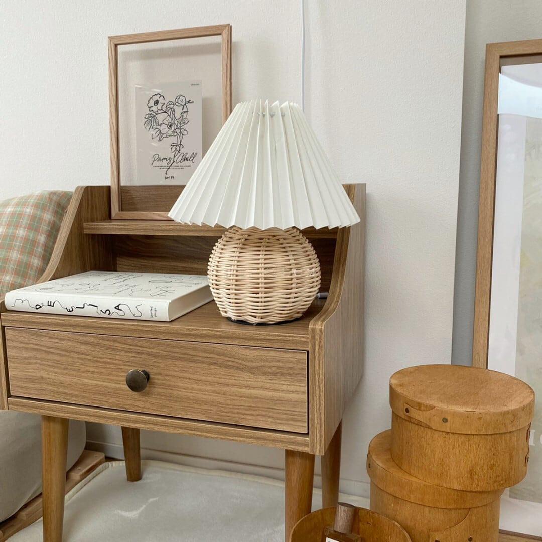 Rattan Pleated Table Lamp, Soft Ambient Light