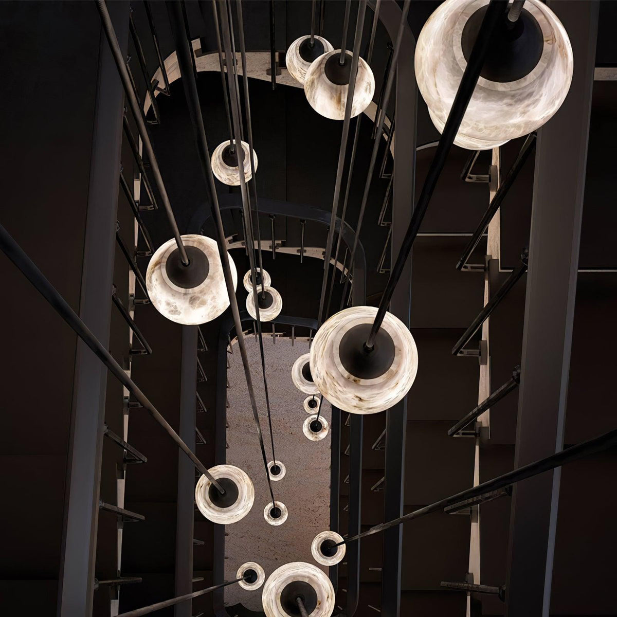 Faceted Alabaster Cluster Chandelier with Adjustable Height