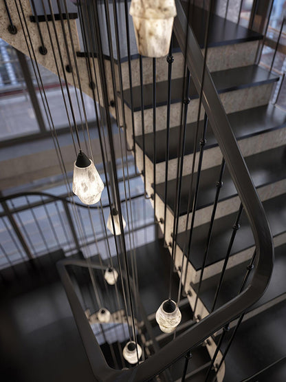 Faceted Alabaster Cluster Chandelier with Adjustable Height