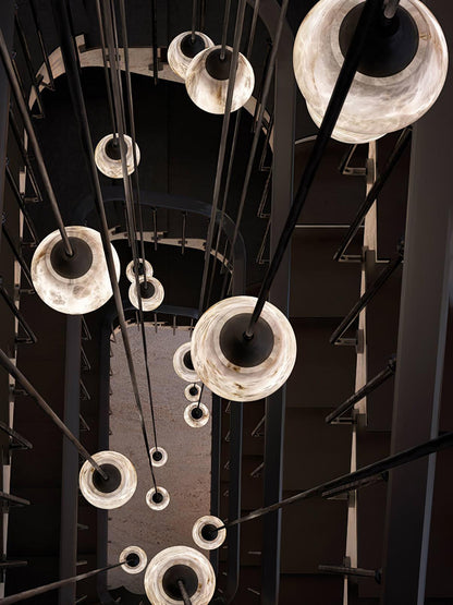 Faceted Alabaster Cluster Chandelier with Adjustable Height