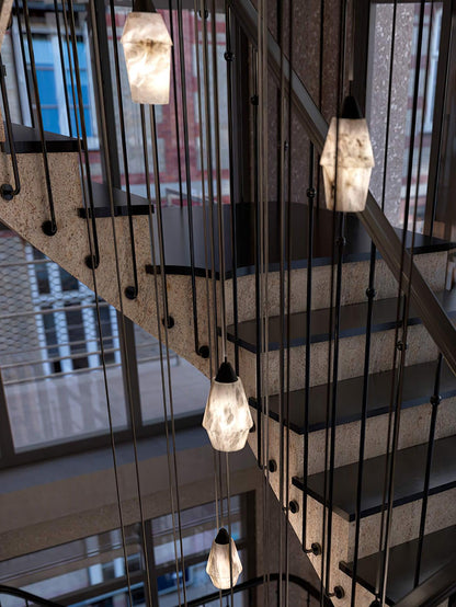 Faceted Alabaster Cluster Chandelier with Adjustable Height