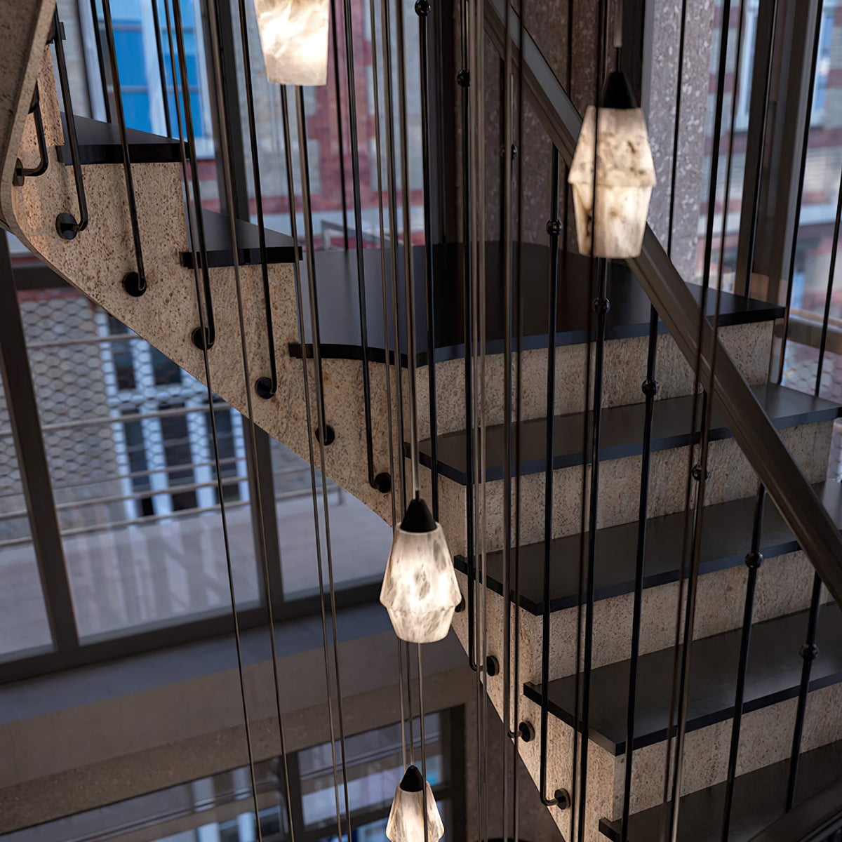 Faceted Alabaster Cluster Chandelier with Adjustable Height
