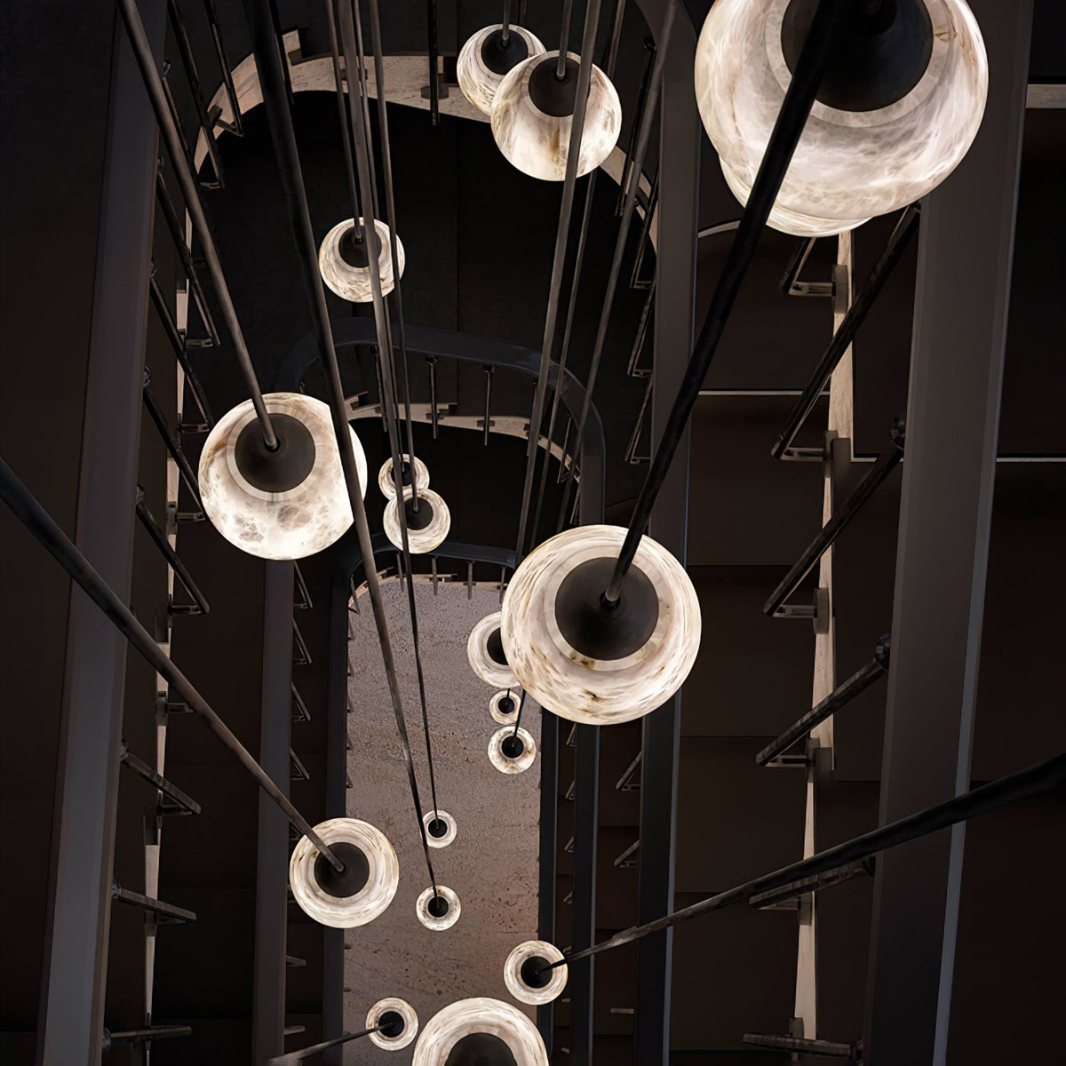 Faceted Alabaster Cluster Chandelier with Adjustable Height