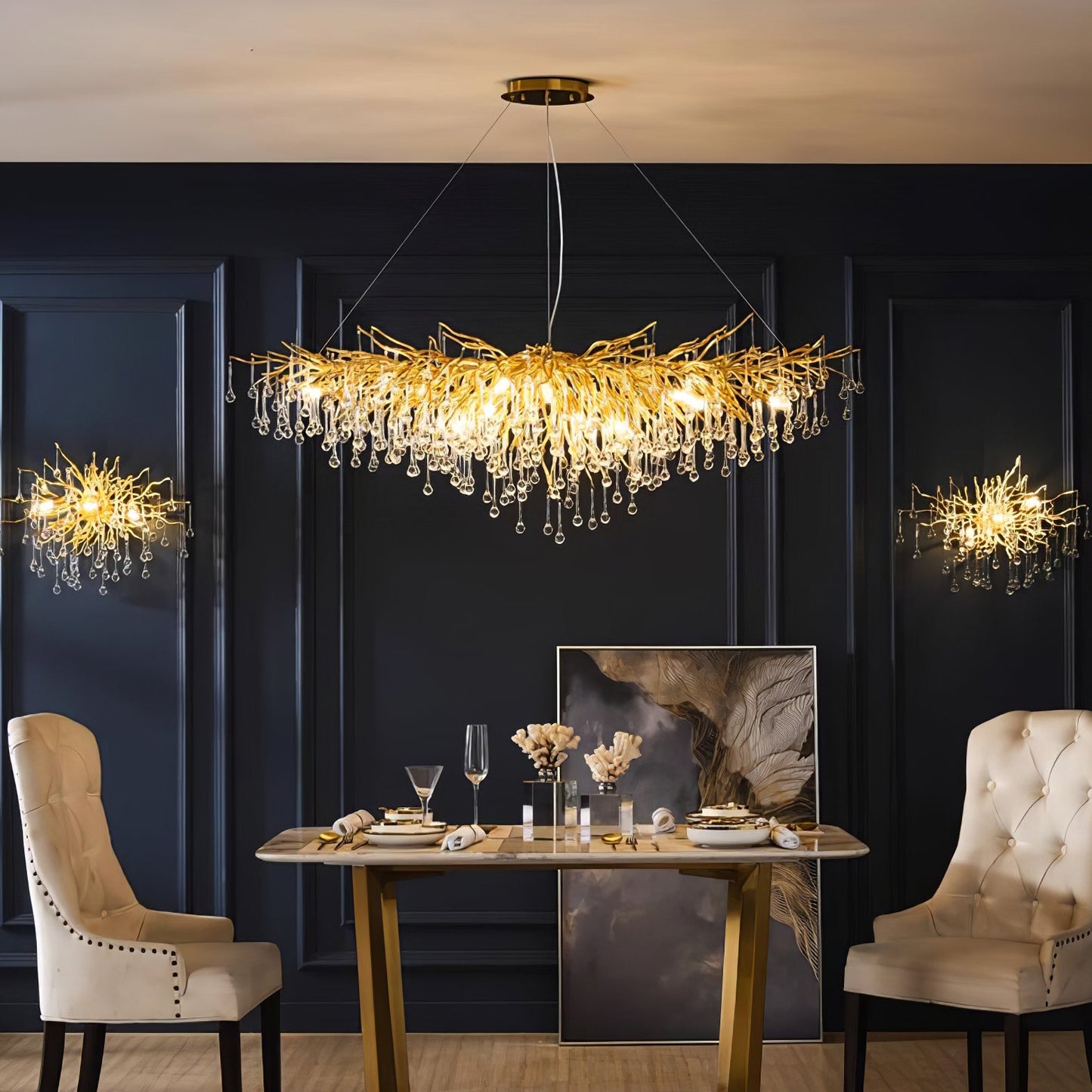 Teardrop Crystal Chandelier with Dimmable Light