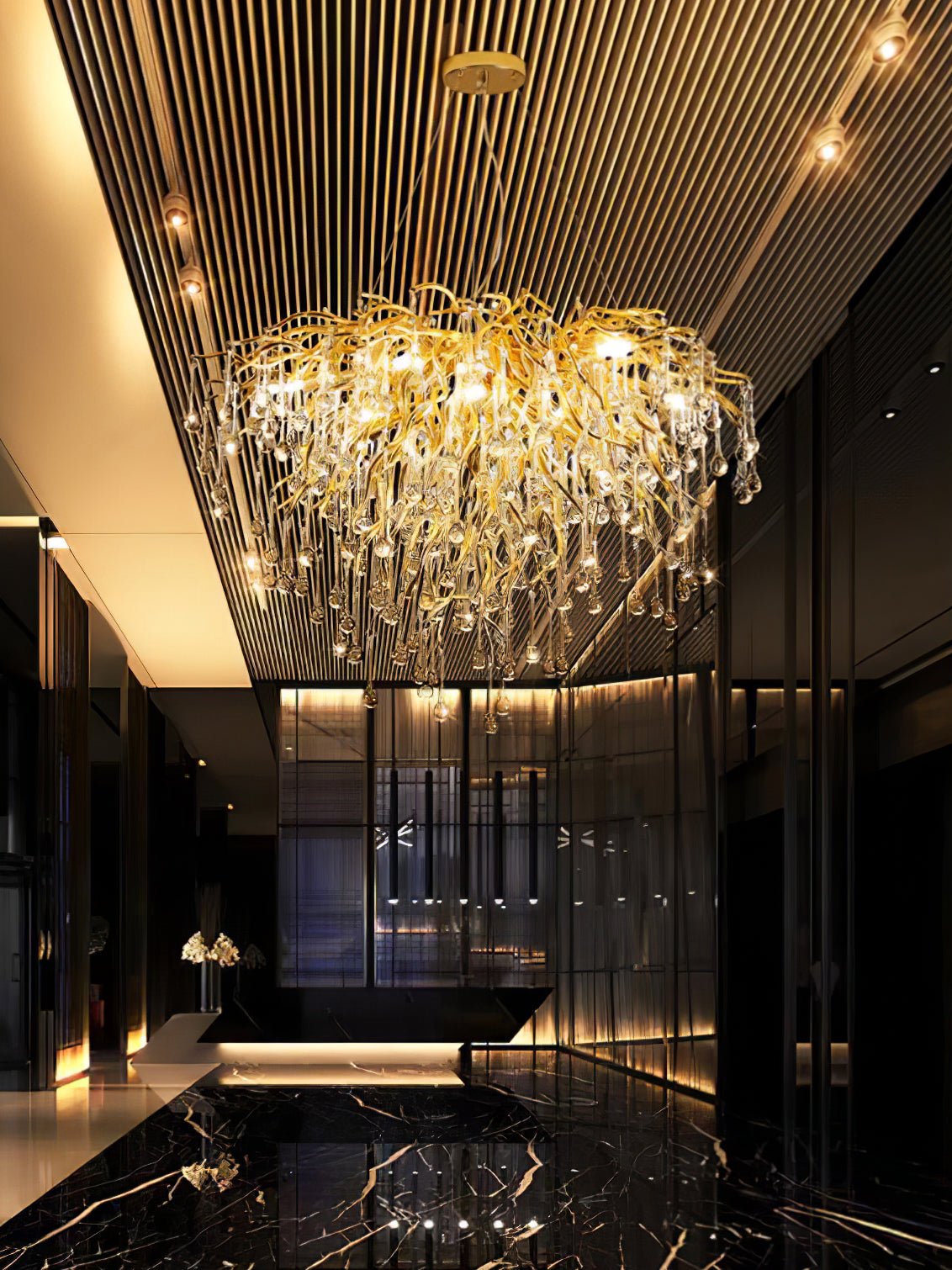 Teardrop Crystal Chandelier with Dimmable Light