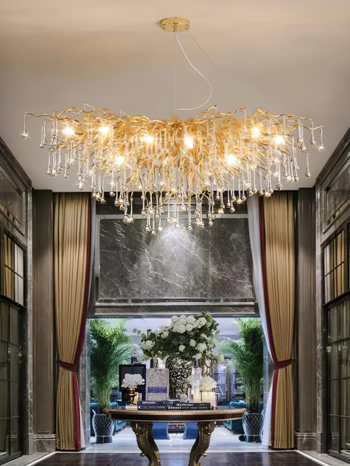 Teardrop Crystal Chandelier with Dimmable Light