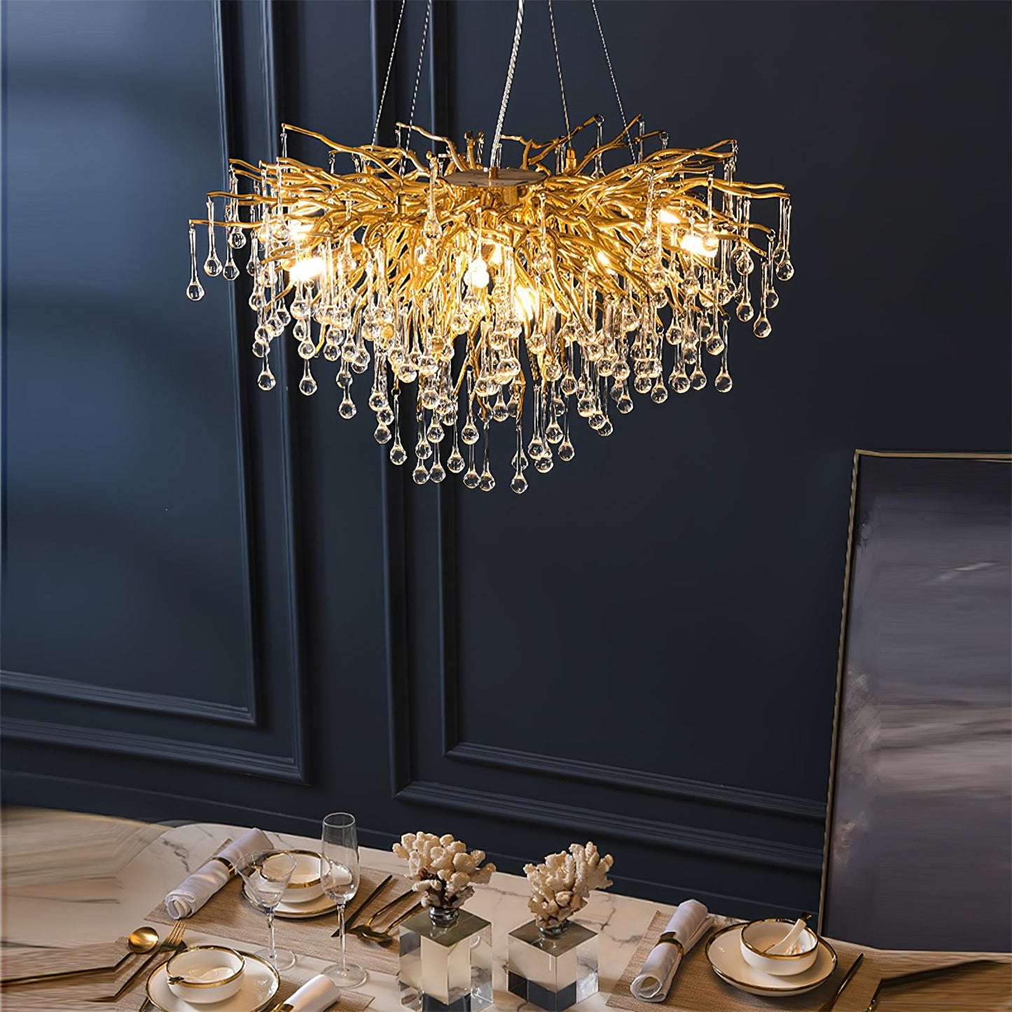 Teardrop Crystal Chandelier with Dimmable Light