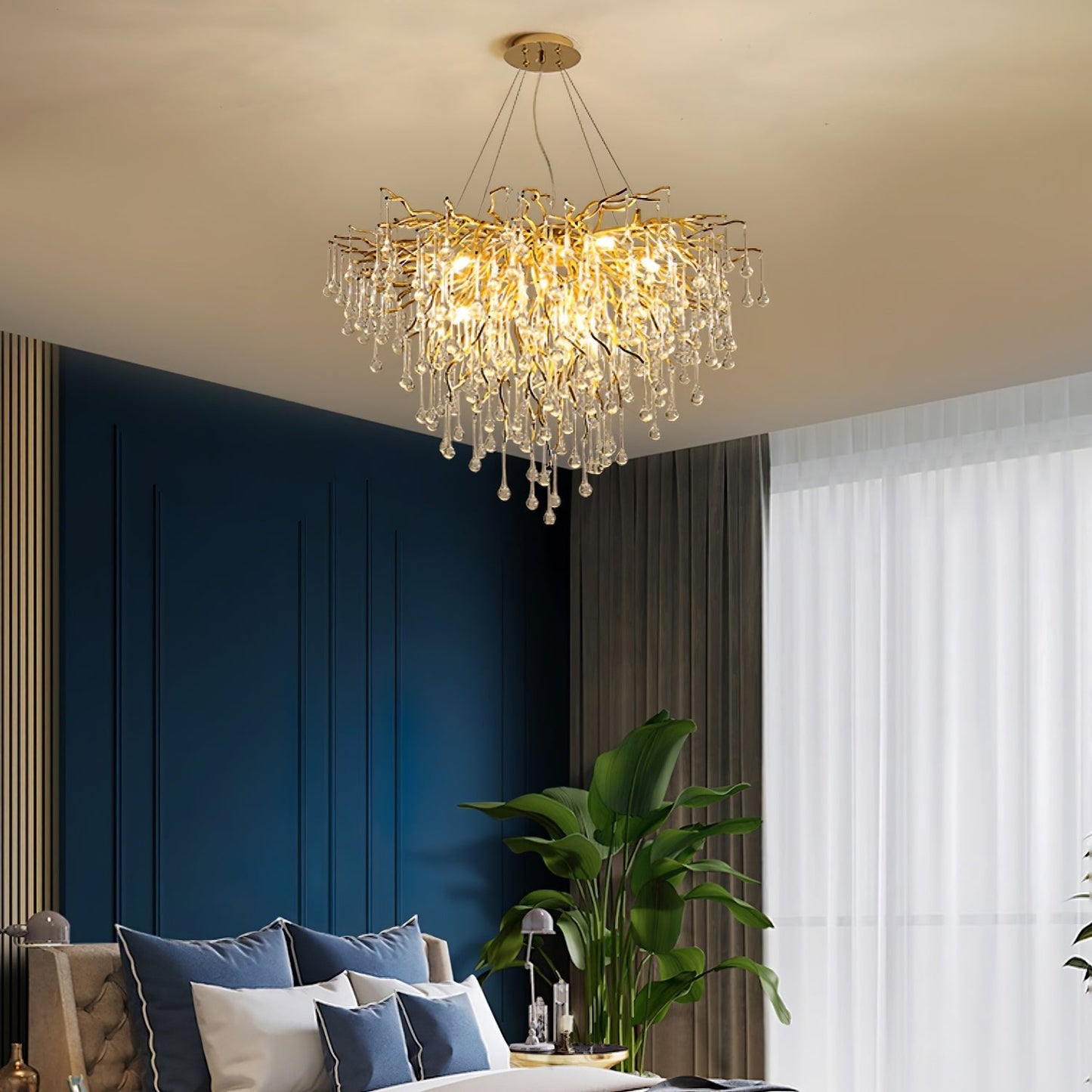 Teardrop Crystal Chandelier with Dimmable Light