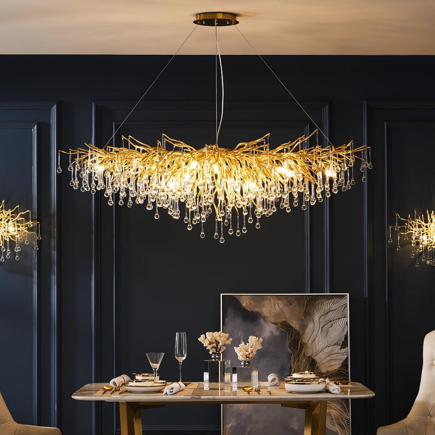 Teardrop Crystal Chandelier with Dimmable Light