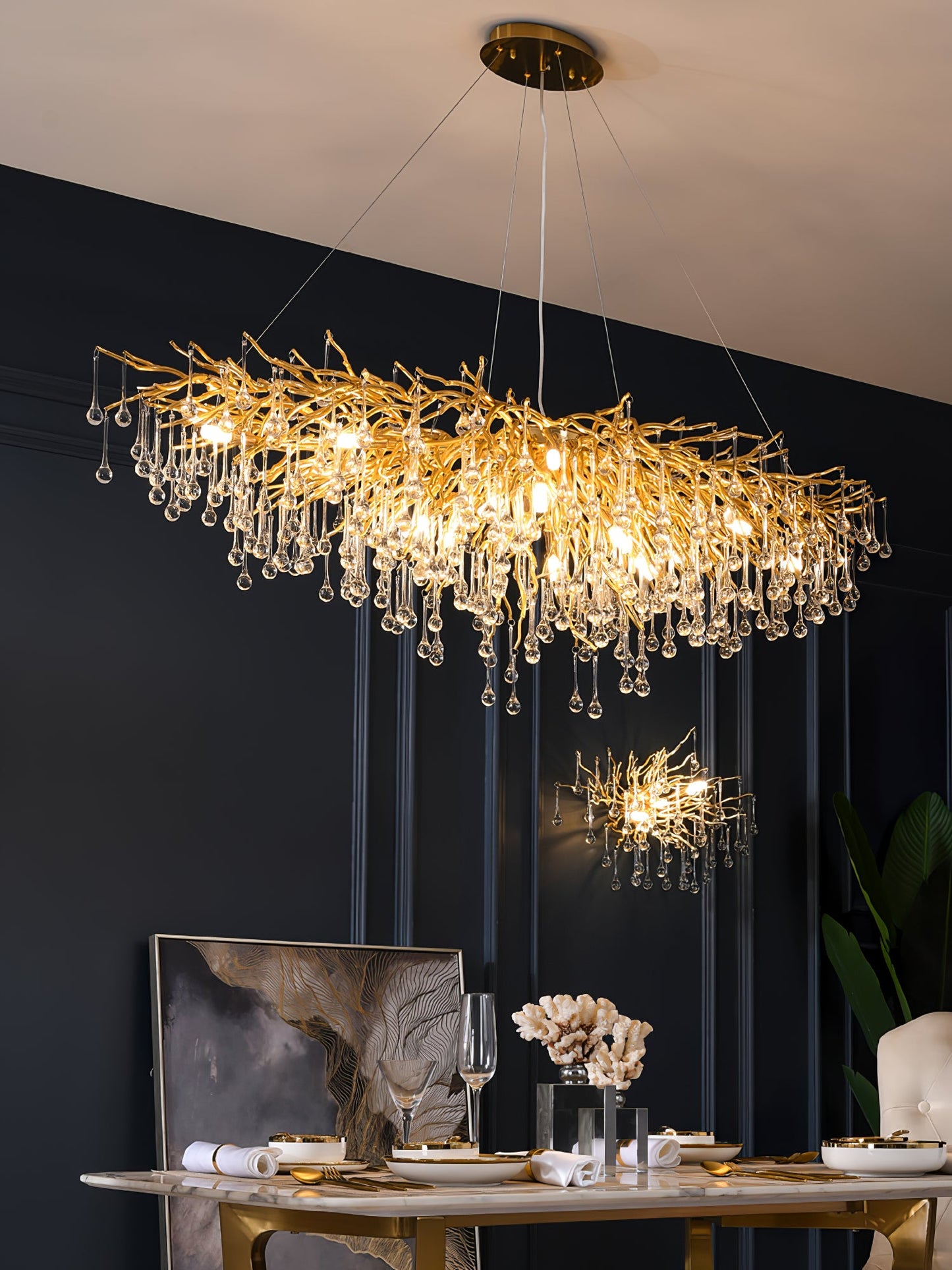 Teardrop Crystal Chandelier with Dimmable Light