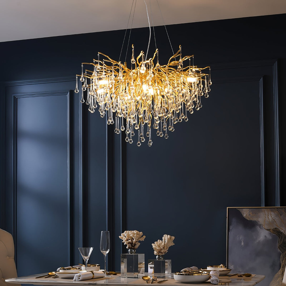 Teardrop Crystal Chandelier with Dimmable Light
