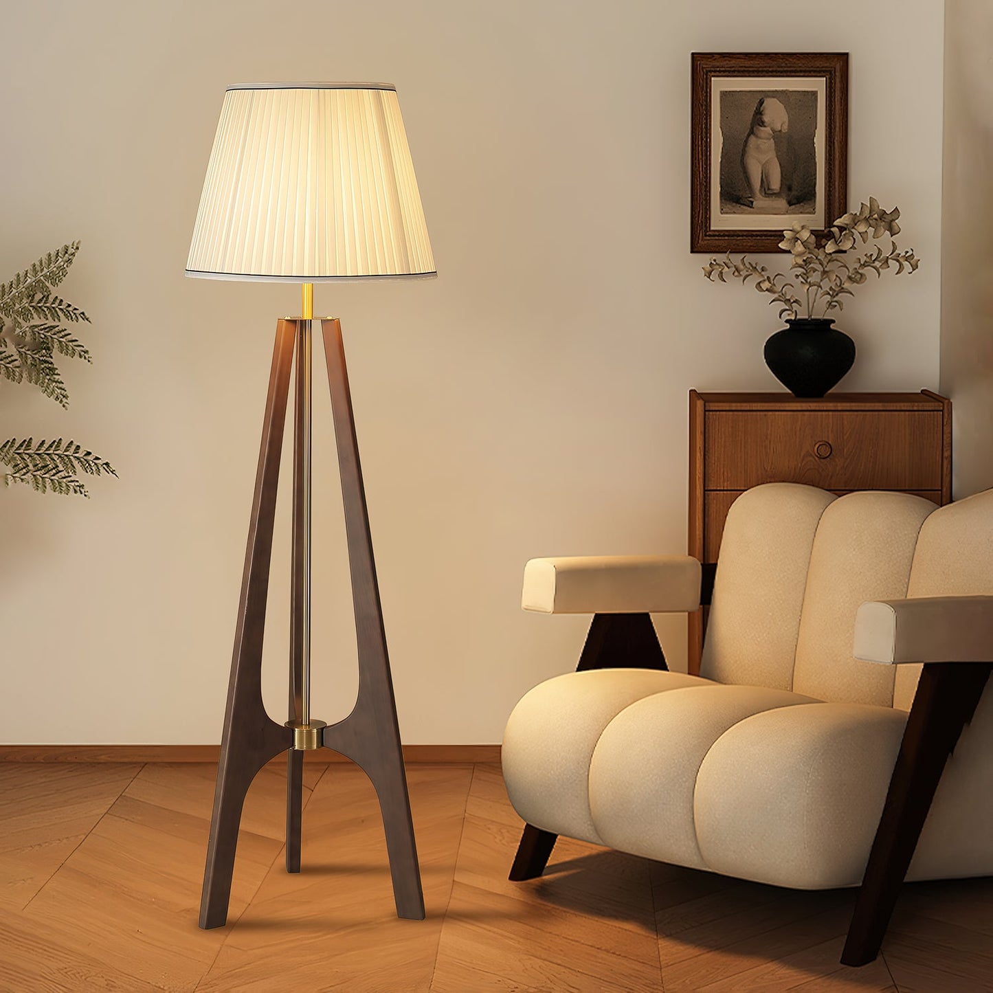 Tripod Floor Lamp, Soft Warm Light — detail view