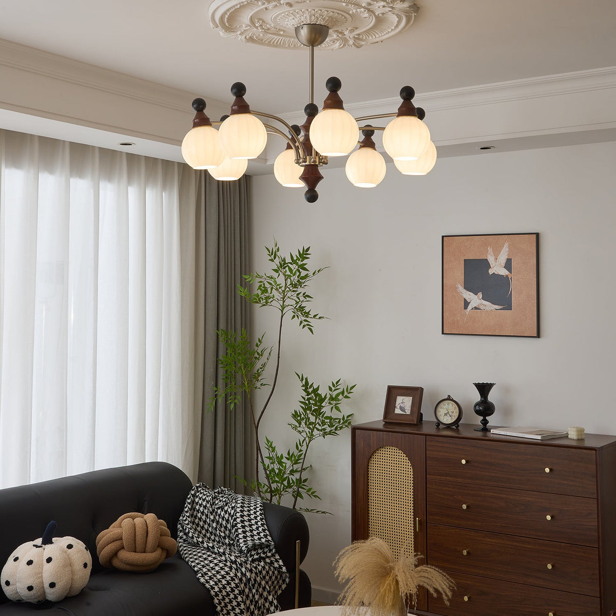 Walnut Chandelier with Adjustable Height