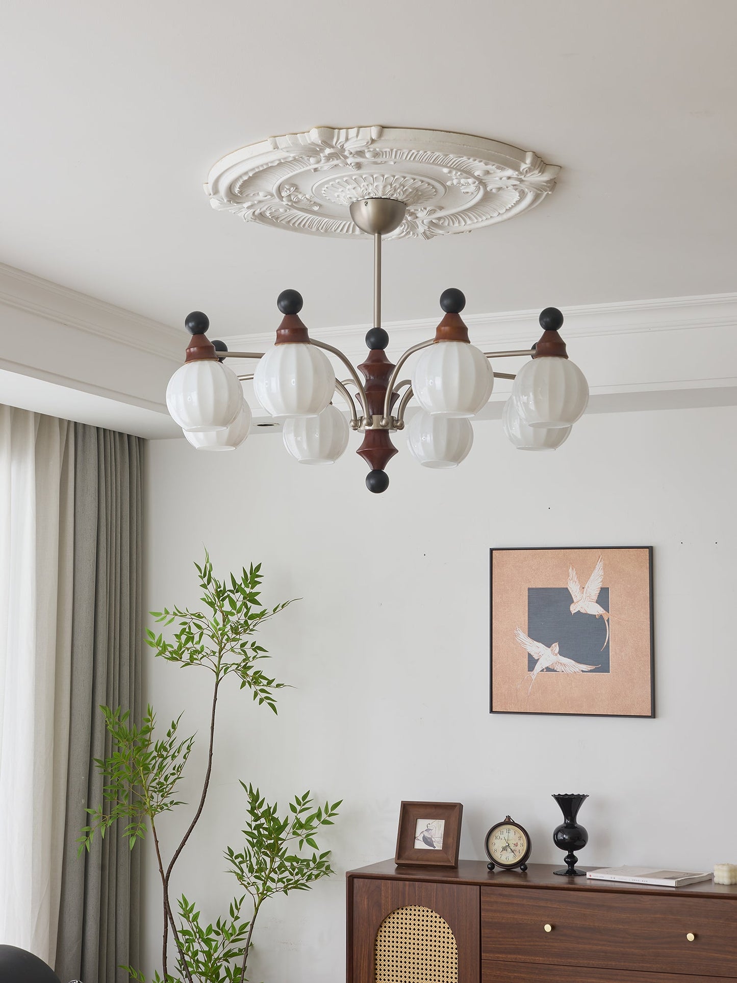 Walnut Chandelier with Adjustable Height