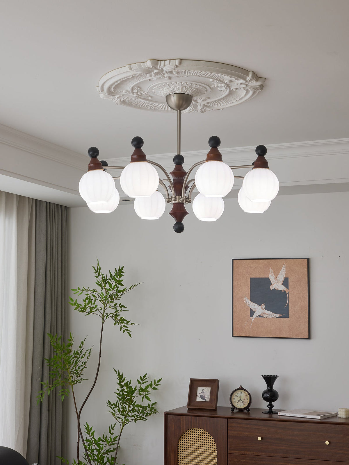 Walnut Chandelier with Adjustable Height
