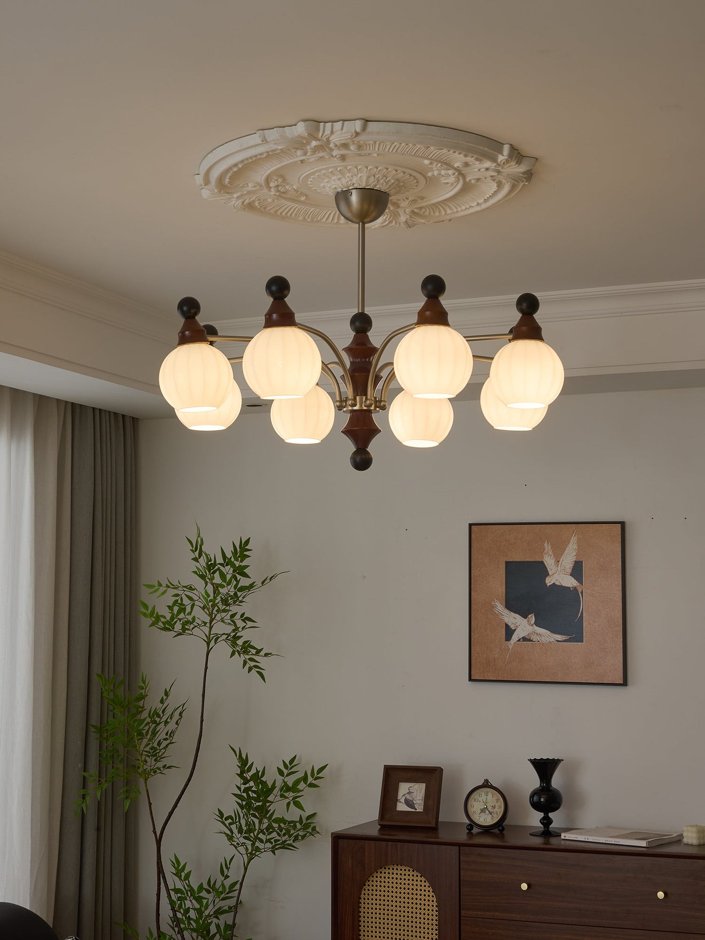 Walnut Chandelier with Adjustable Height