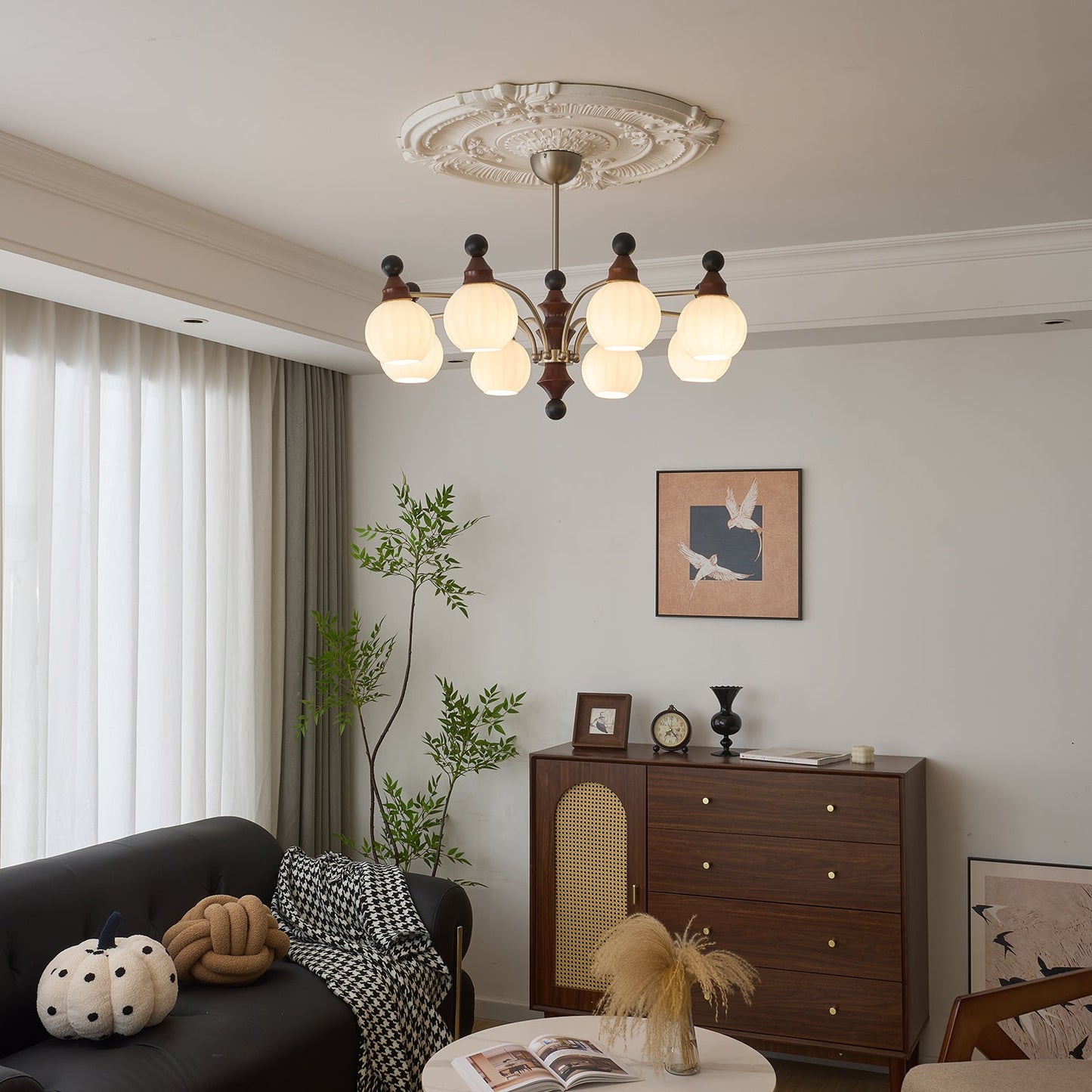 Walnut Chandelier with Adjustable Height