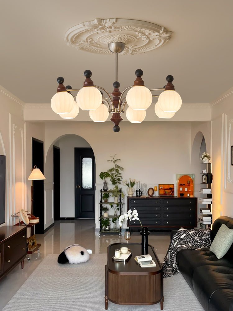 Walnut Chandelier with Adjustable Height