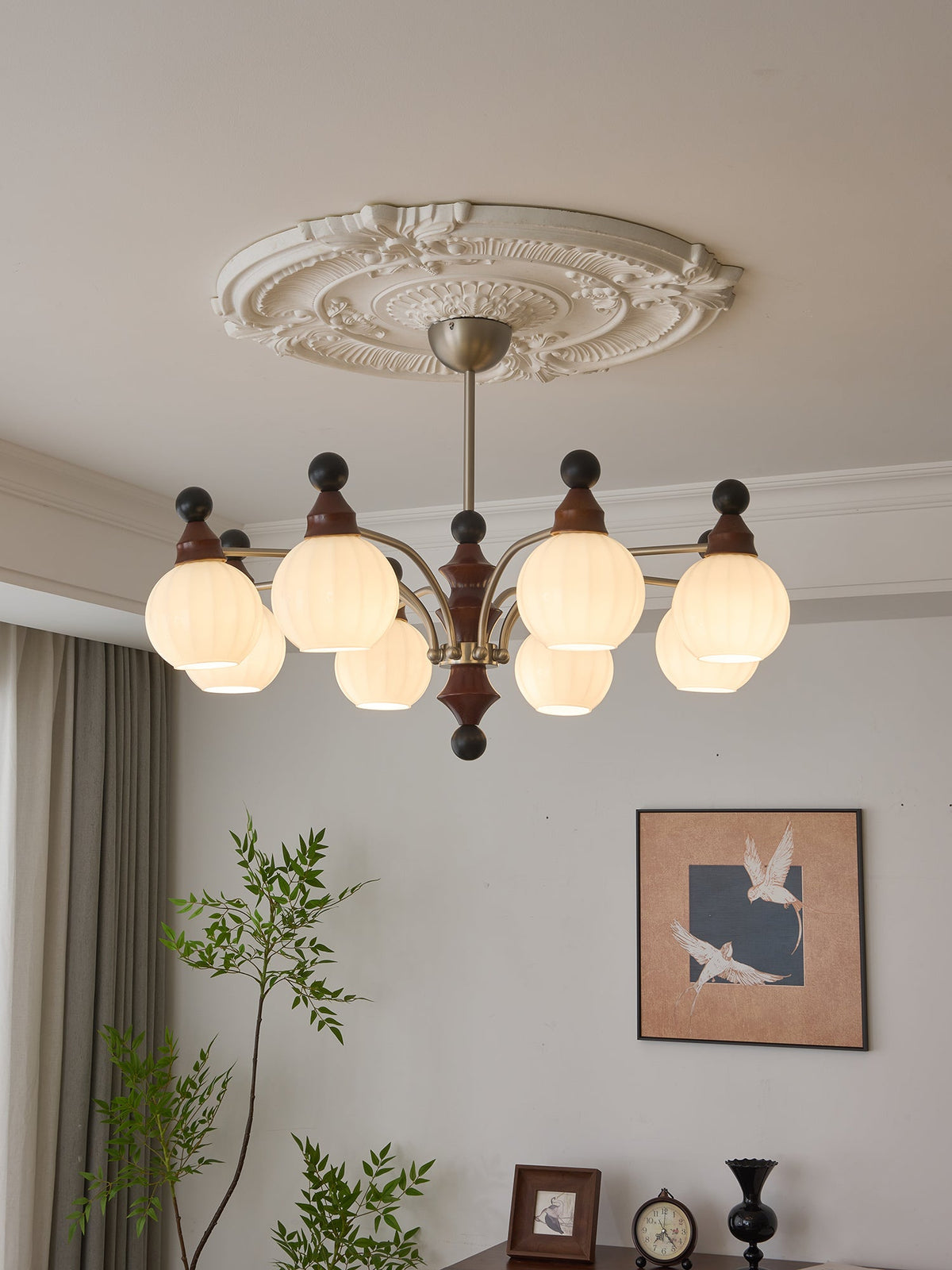 Walnut Chandelier with Adjustable Height — lifestyle view