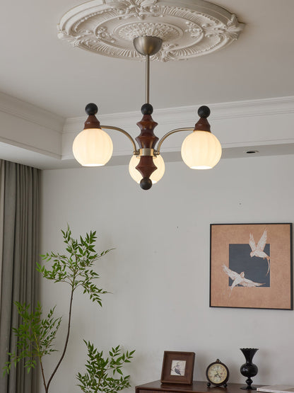 Walnut Chandelier with Adjustable Height