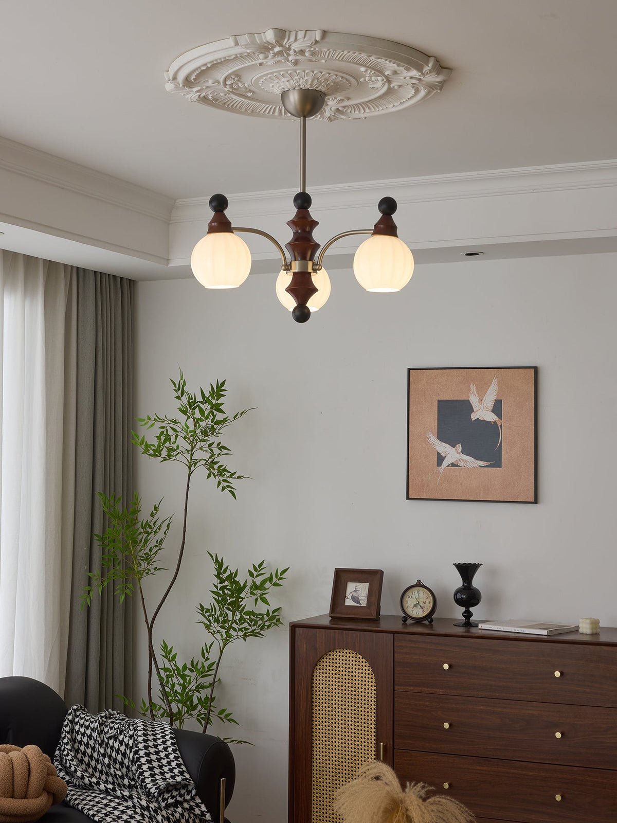 Walnut Chandelier with Adjustable Height
