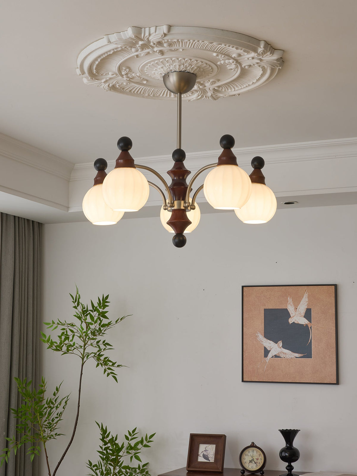 Walnut Chandelier with Adjustable Height