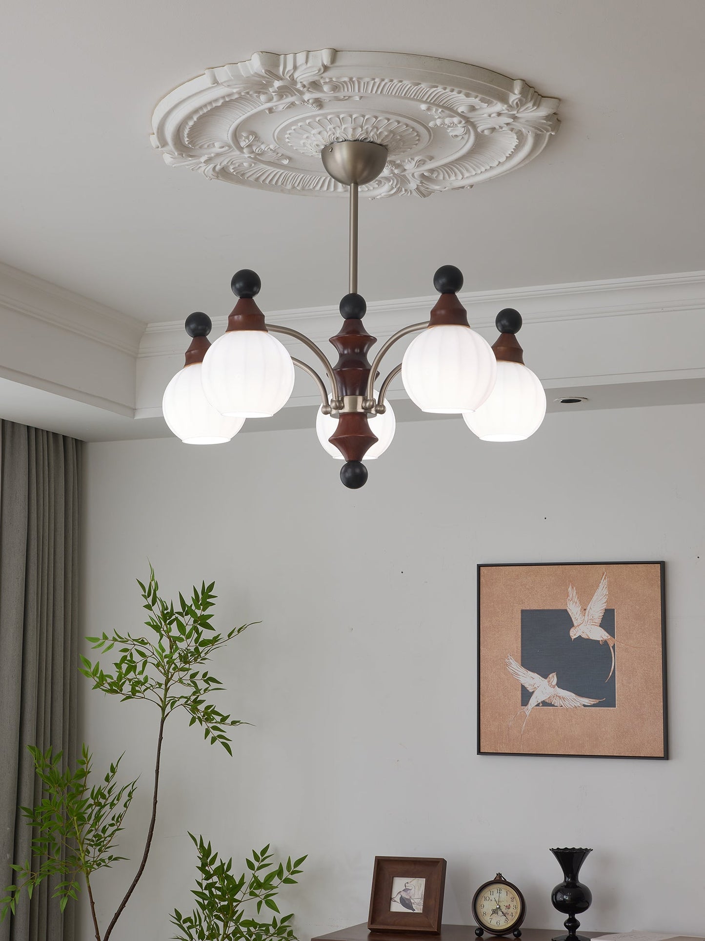Walnut Chandelier with Adjustable Height
