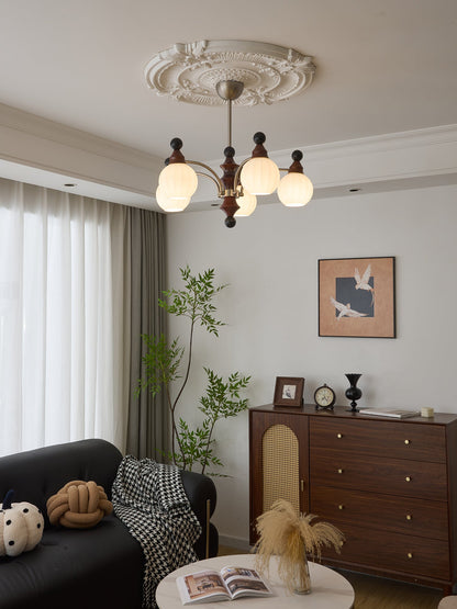 Walnut Chandelier with Adjustable Height