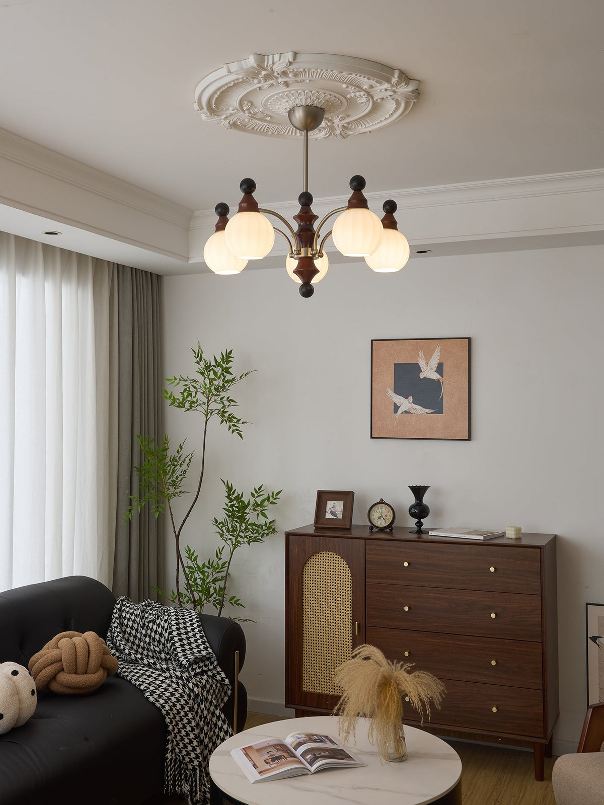 Walnut Chandelier with Adjustable Height