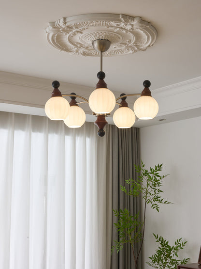 Walnut Chandelier with Adjustable Height