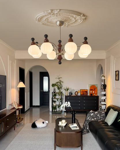 Walnut Chandelier with Adjustable Height