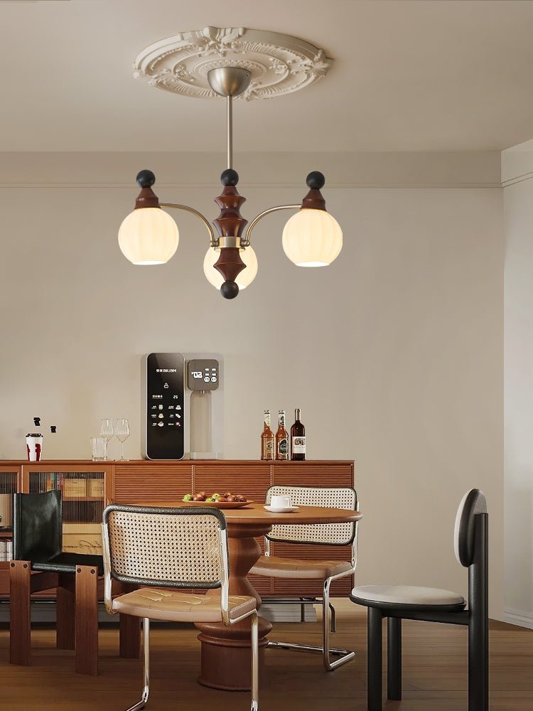 Walnut Chandelier with Adjustable Height