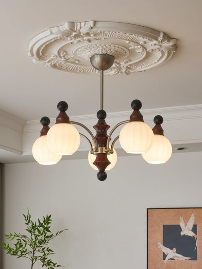 Walnut Chandelier with Adjustable Height
