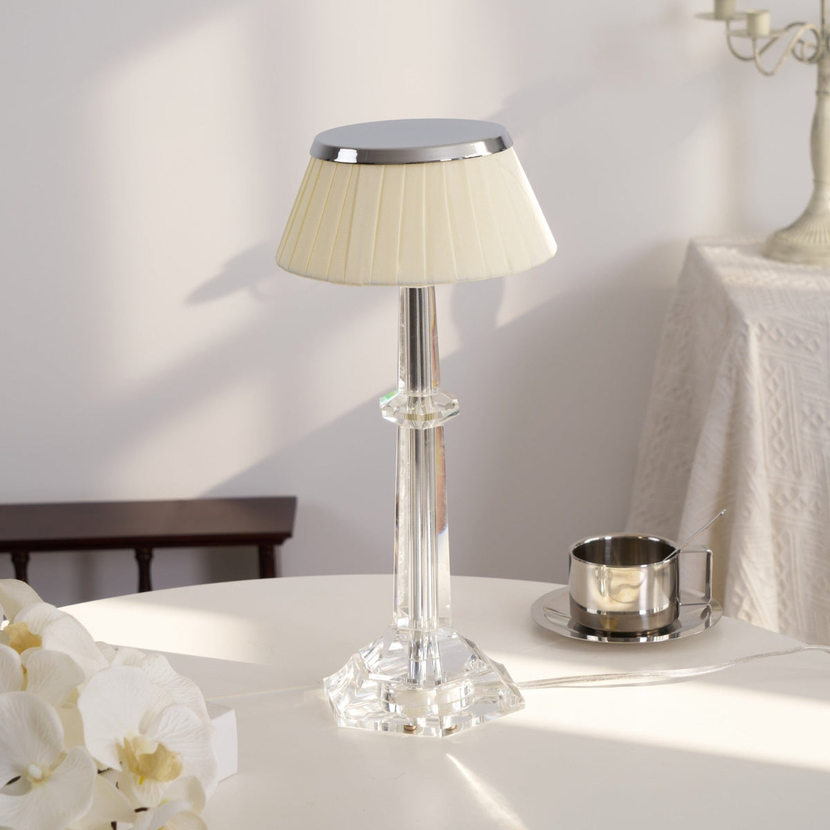 Chrome & Glass Table Lamp with Adjustable Brightness