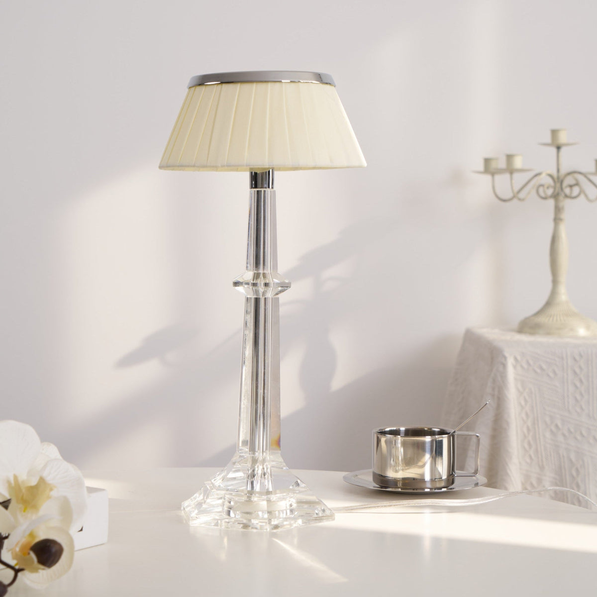 Chrome & Glass Table Lamp with Adjustable Brightness