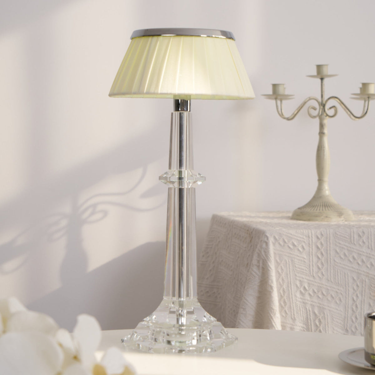 Chrome & Glass Table Lamp with Adjustable Brightness