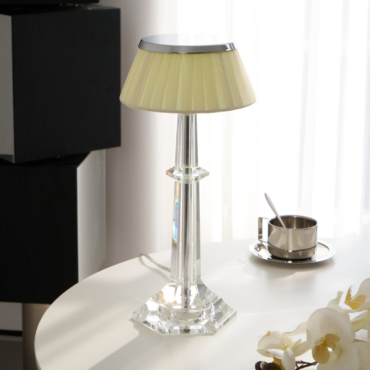 Chrome & Glass Table Lamp with Adjustable Brightness