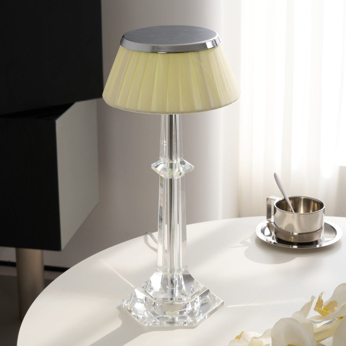 Chrome & Glass Table Lamp with Adjustable Brightness — front view