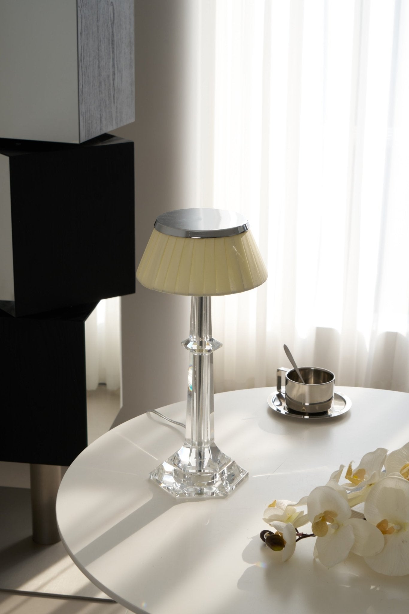 Chrome & Glass Table Lamp with Adjustable Brightness — detail view
