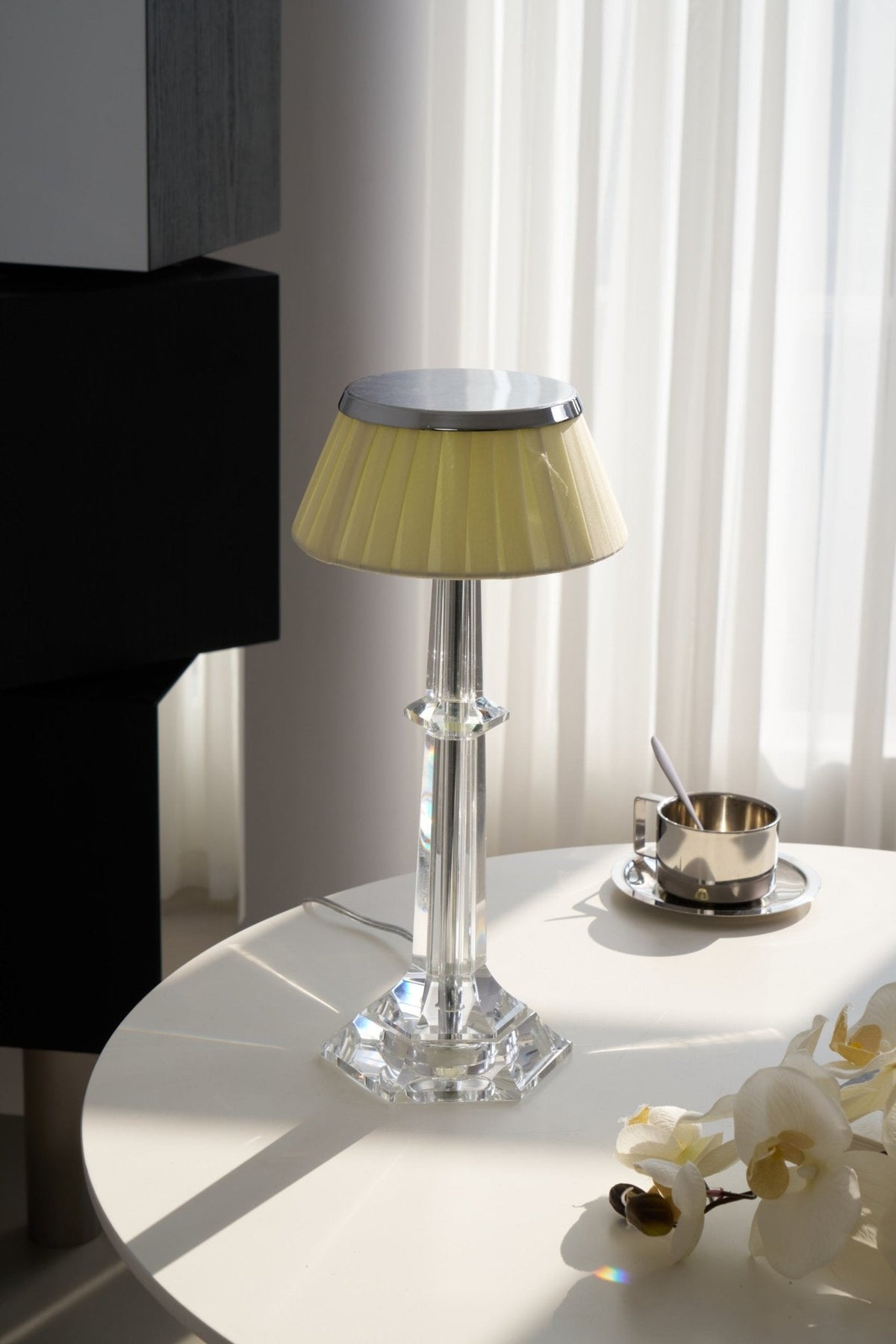 Chrome & Glass Table Lamp with Adjustable Brightness — front view