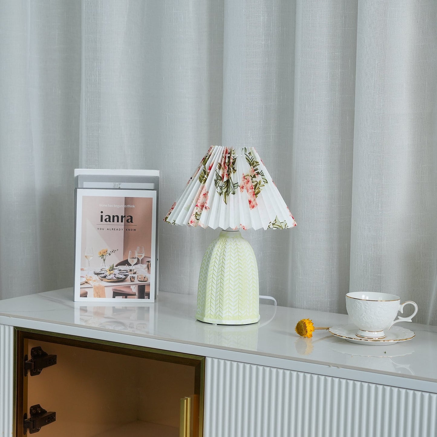 Vintage Pleated Table Lamp with Soft Lighting — alternate angle