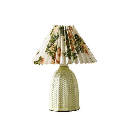 Vintage Pleated Table Lamp with Soft Lighting — side view