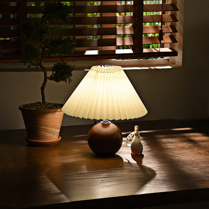 Wooden Pleated Table Lamp with Adjustable Brightness