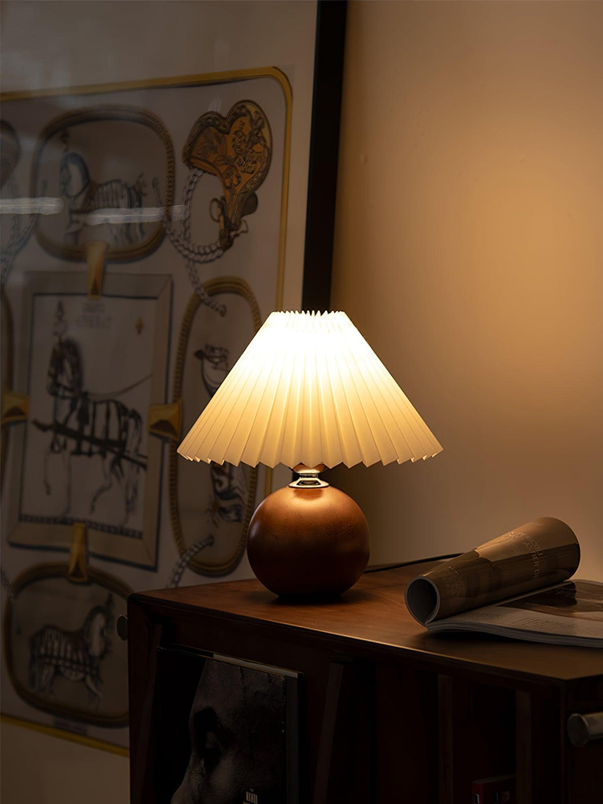 Wooden Pleated Table Lamp with Adjustable Brightness