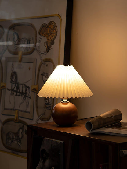 Wooden Pleated Table Lamp with Adjustable Brightness
