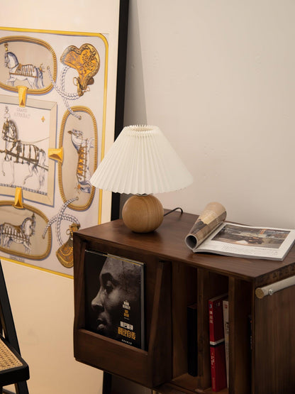 Wooden Pleated Table Lamp with Adjustable Brightness
